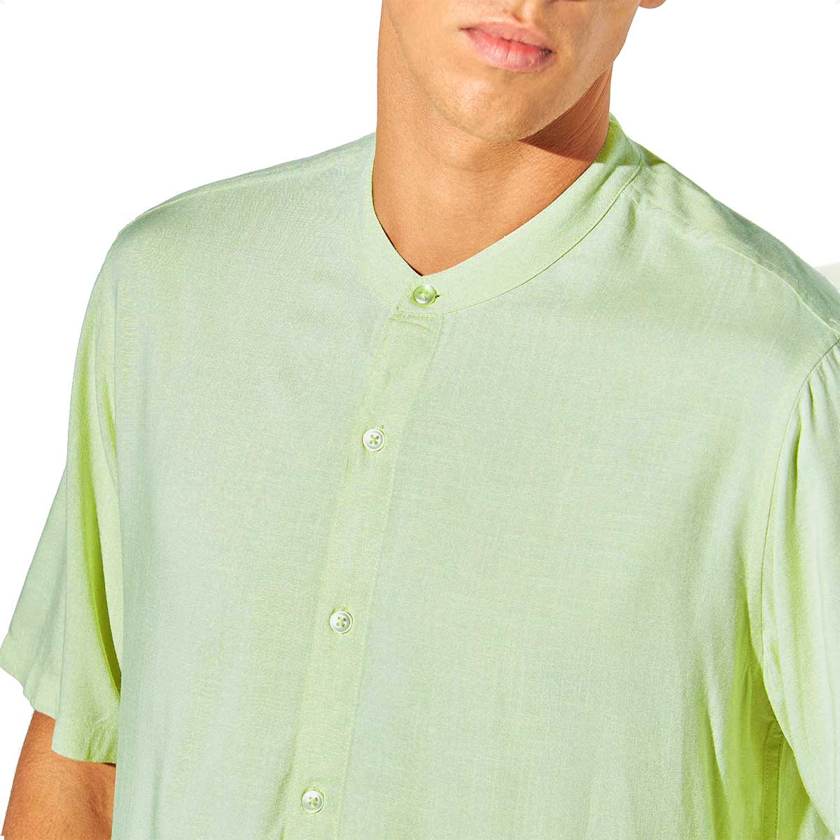 Camisa Hombre de Lino Mao Verde Manga Corta