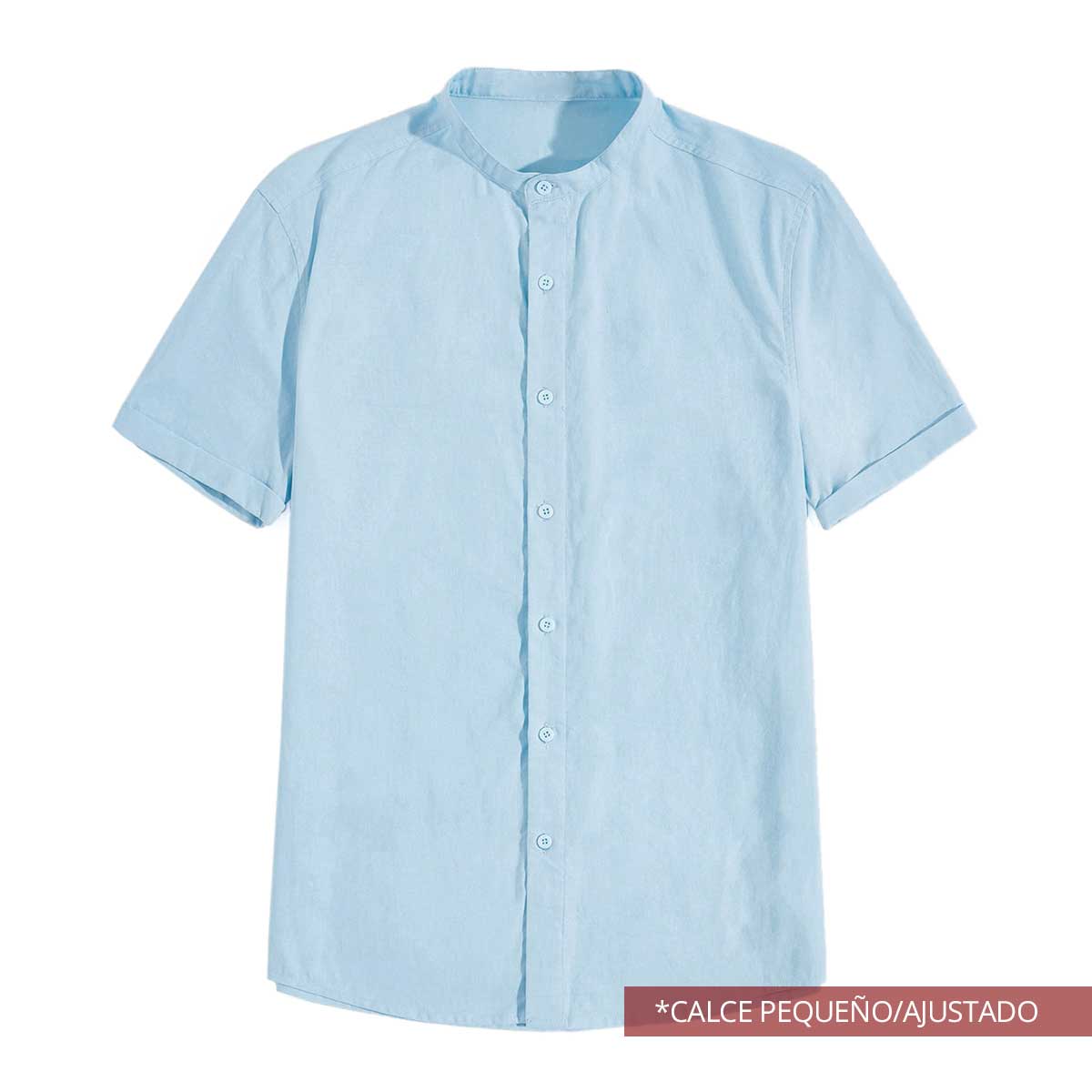 Camisa de Hombre en Lino Manga Corta Mao Celeste