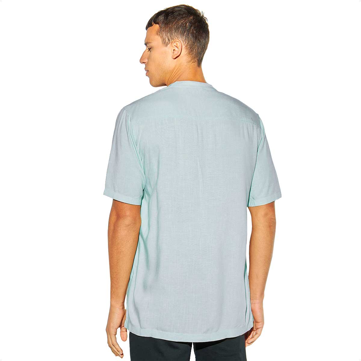Camisa de Hombre en Lino Manga Corta Mao Celeste