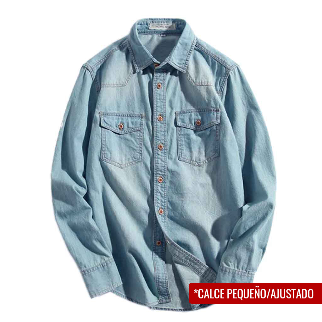 Camisa Mezclilla Jean Manga Larga Azul Claro