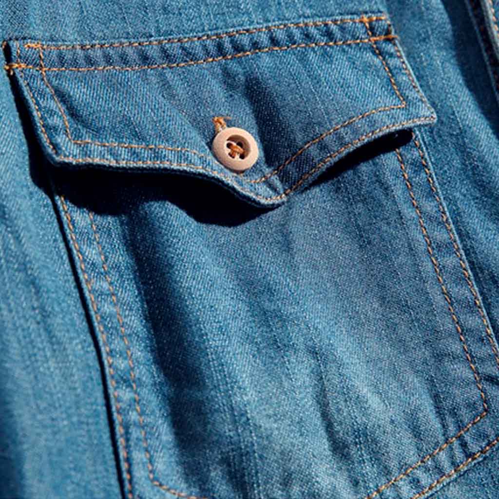 Camisa Botones Jean Manga Larga Azul