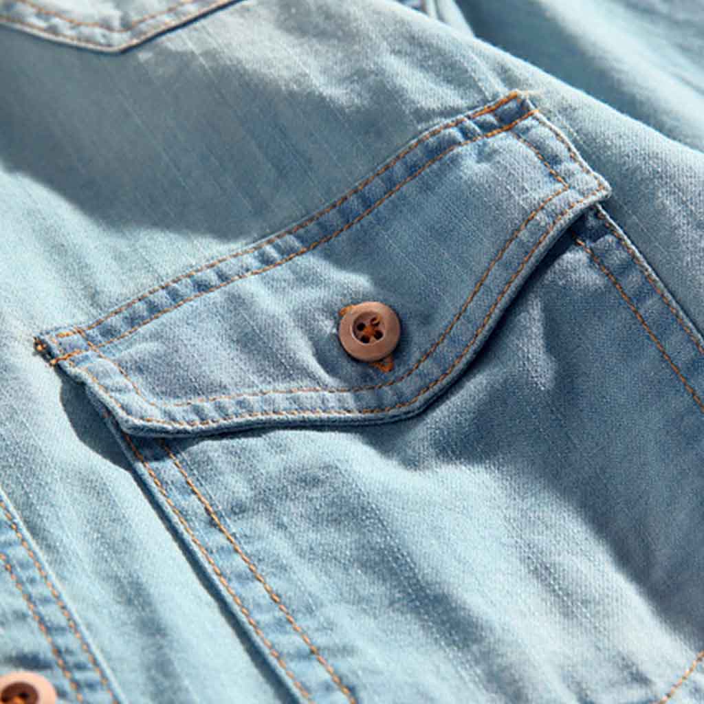 Camisa Mezclilla Jean Manga Larga Azul Claro