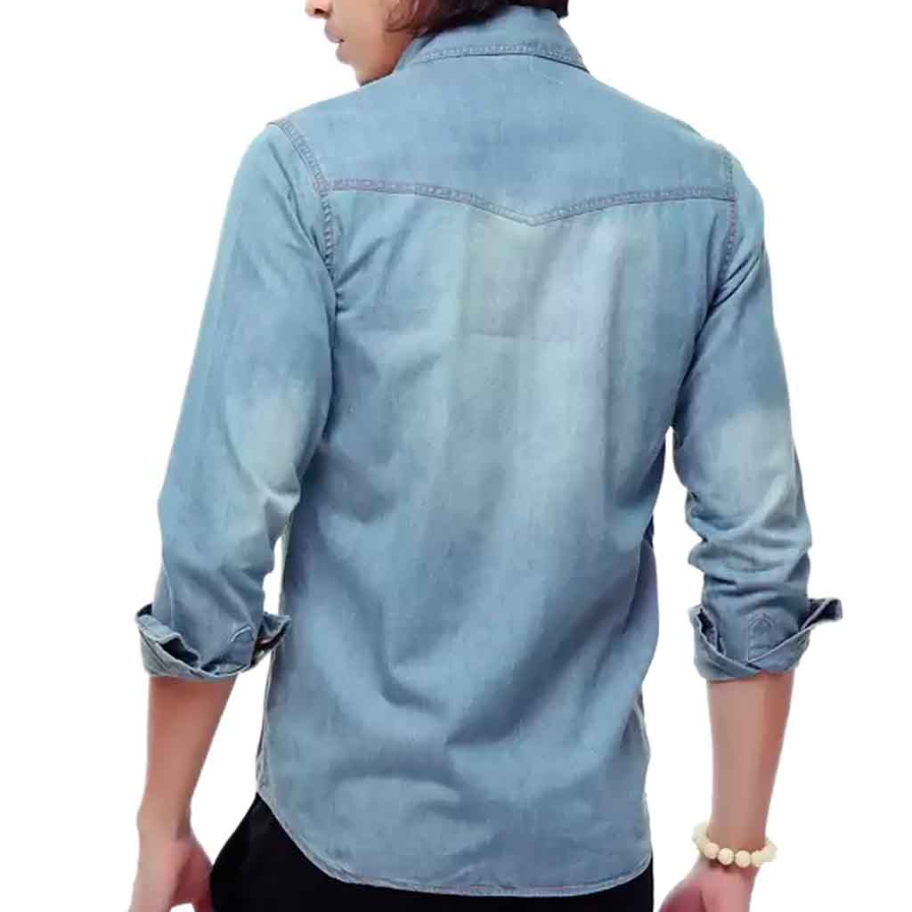 Camisa Mezclilla Jean Manga Larga Azul Claro
