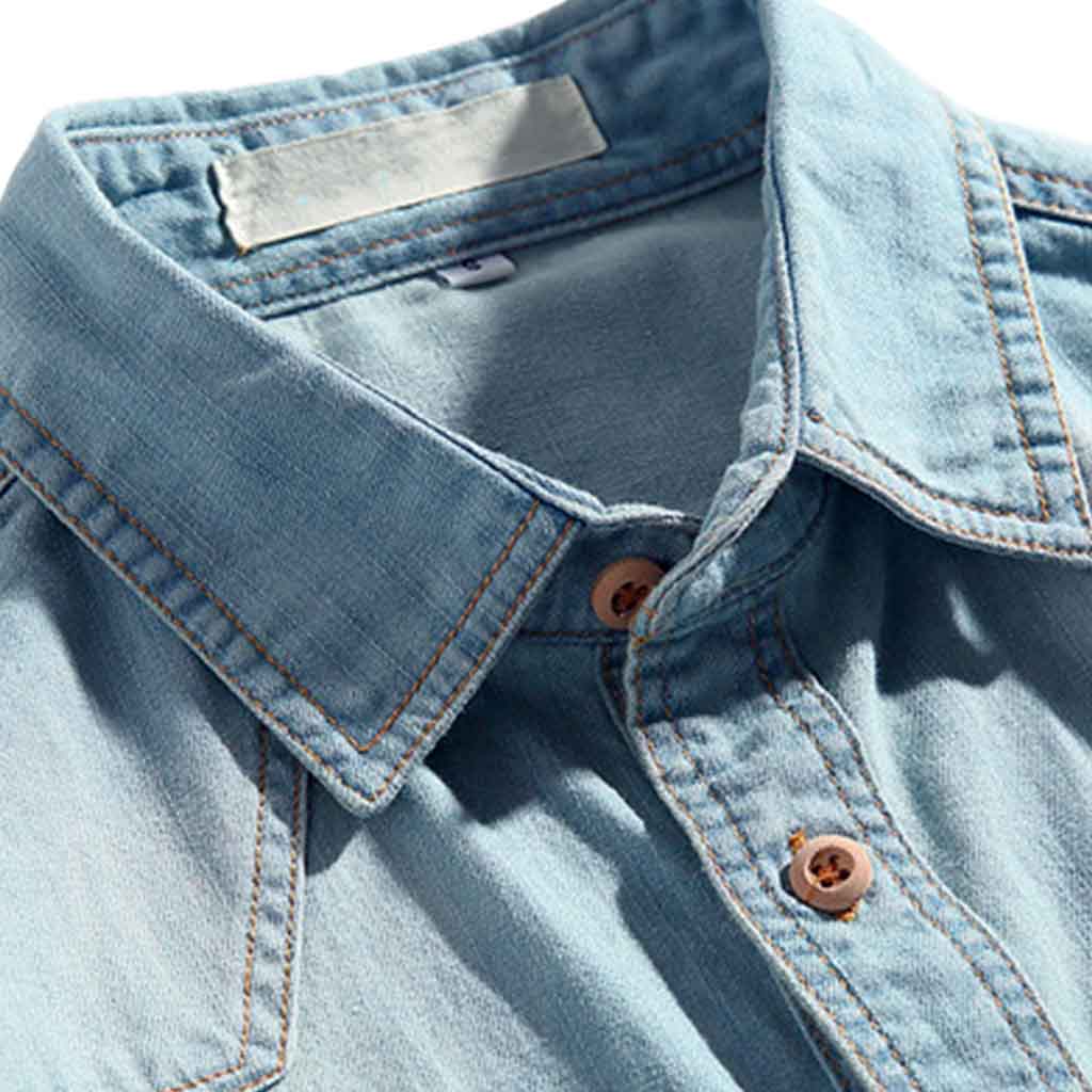 Camisa Mezclilla Jean Manga Larga Azul Claro