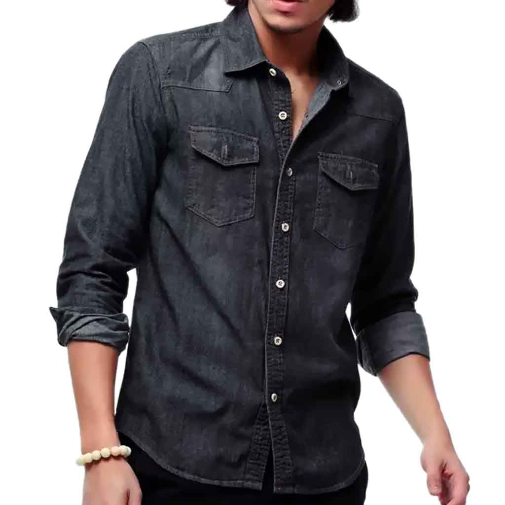 Camisa Mezclilla Jean Manga Larga Negro