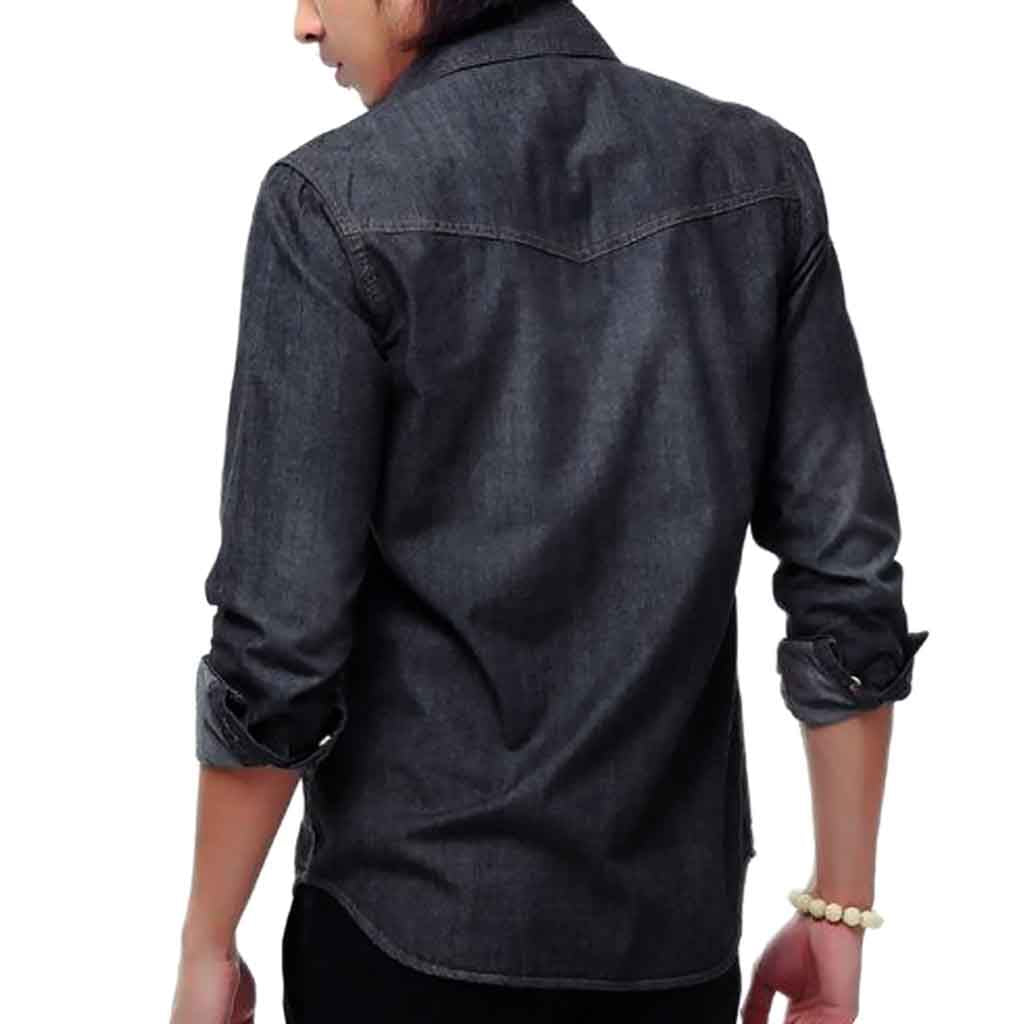 Camisa Mezclilla Jean Manga Larga Negro