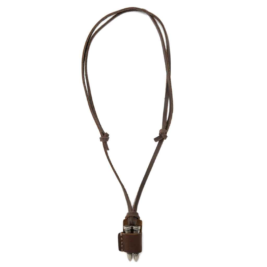 Collar De Cuero Hombre Café Dije De Doble