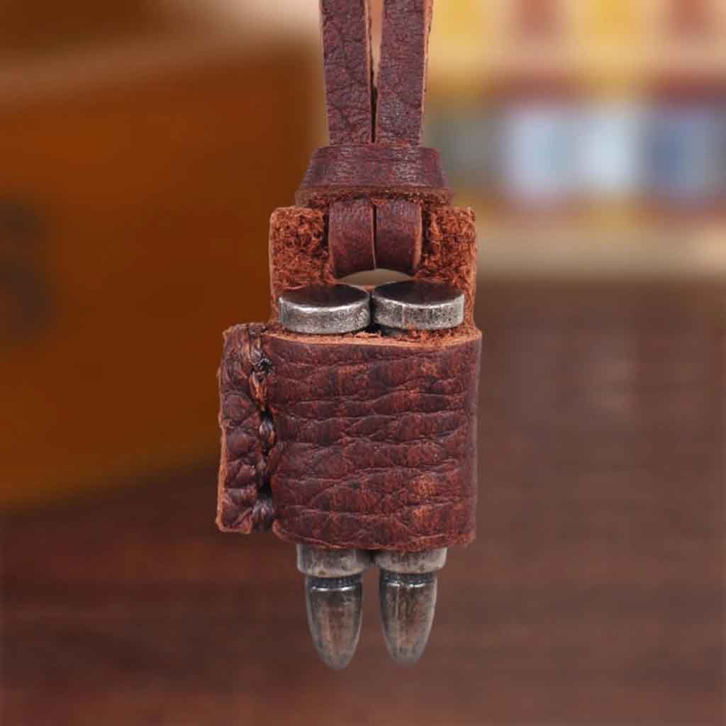 Collar De Cuero Hombre Café Dije De Doble