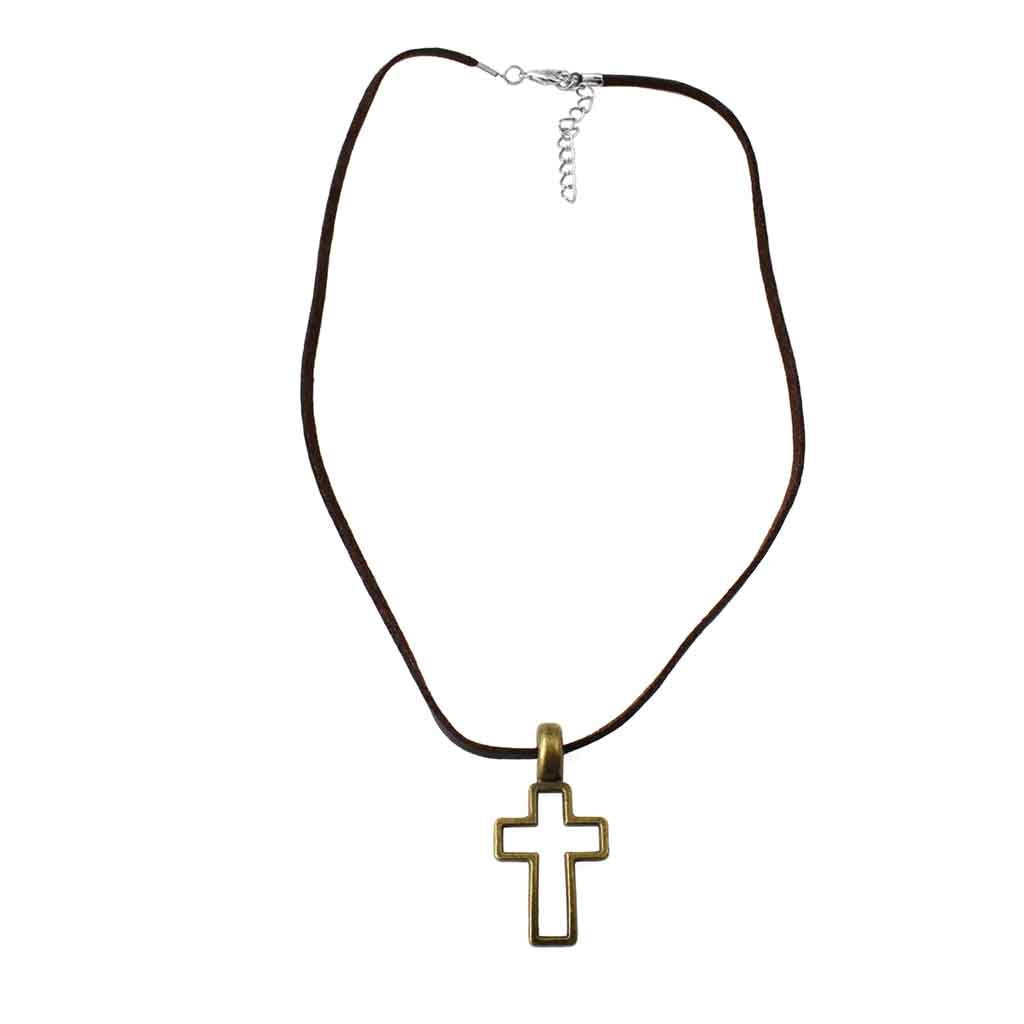 Collar con Silueta de Cruz en Acero Color Bronce
