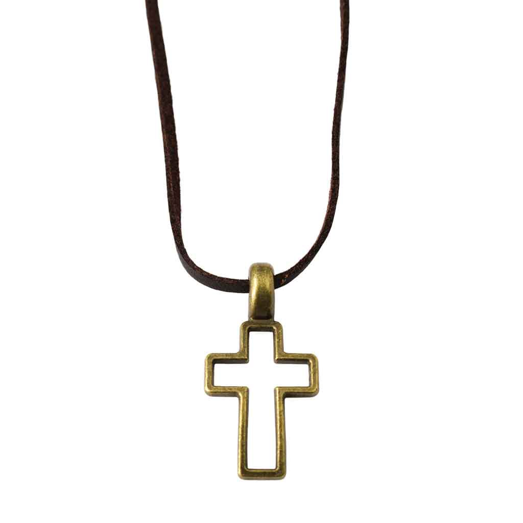 Collar con Silueta de Cruz en Acero Color Bronce