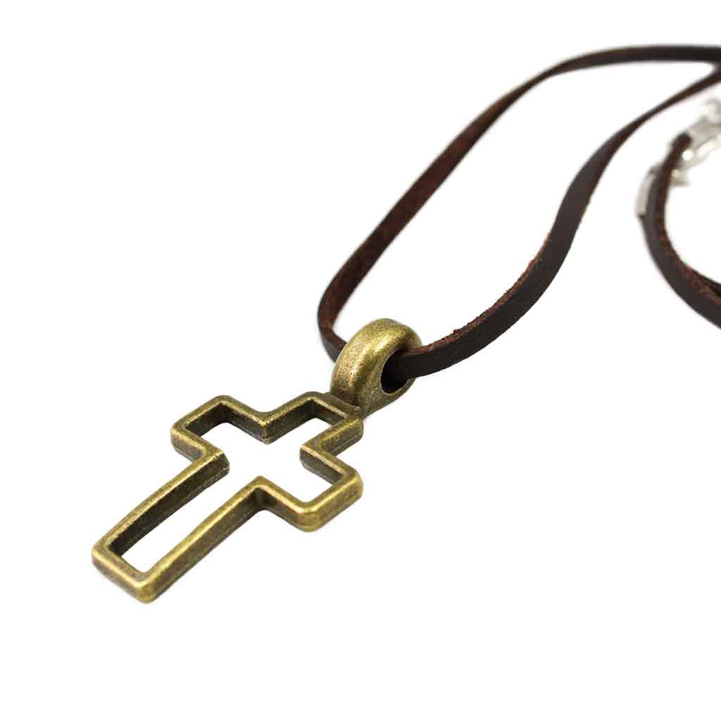 Collar con Silueta de Cruz en Acero Color Bronce