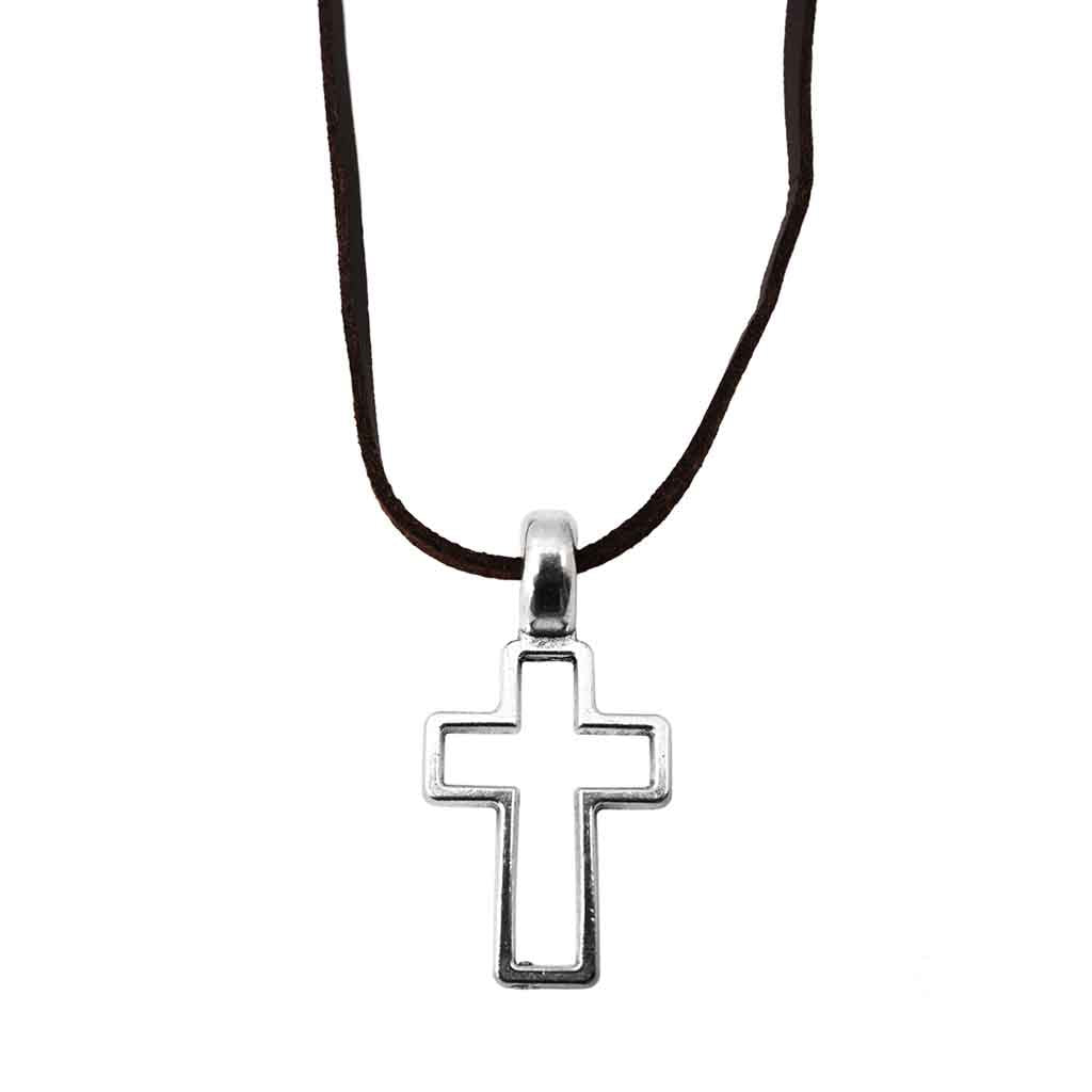 Collar con Silueta de Cruz en Acero Color Plata