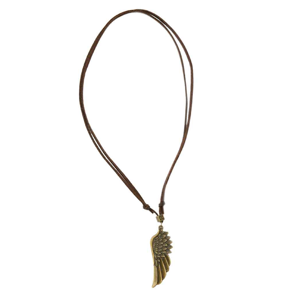 Collar De Cuero Con Ala De Bronce