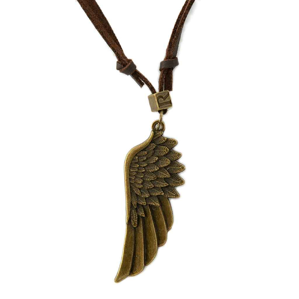 Collar De Cuero Con Ala De Bronce