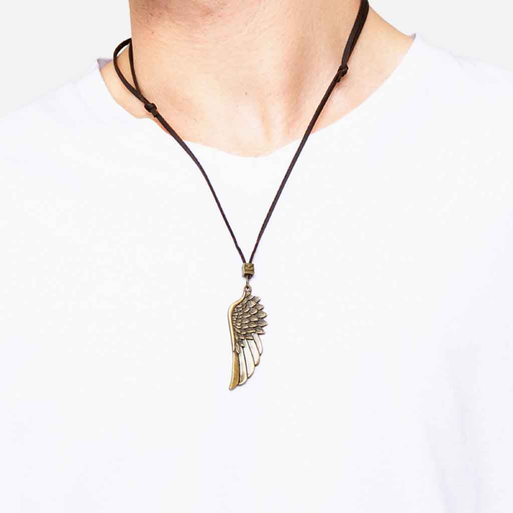 Collar De Cuero Con Ala De Bronce