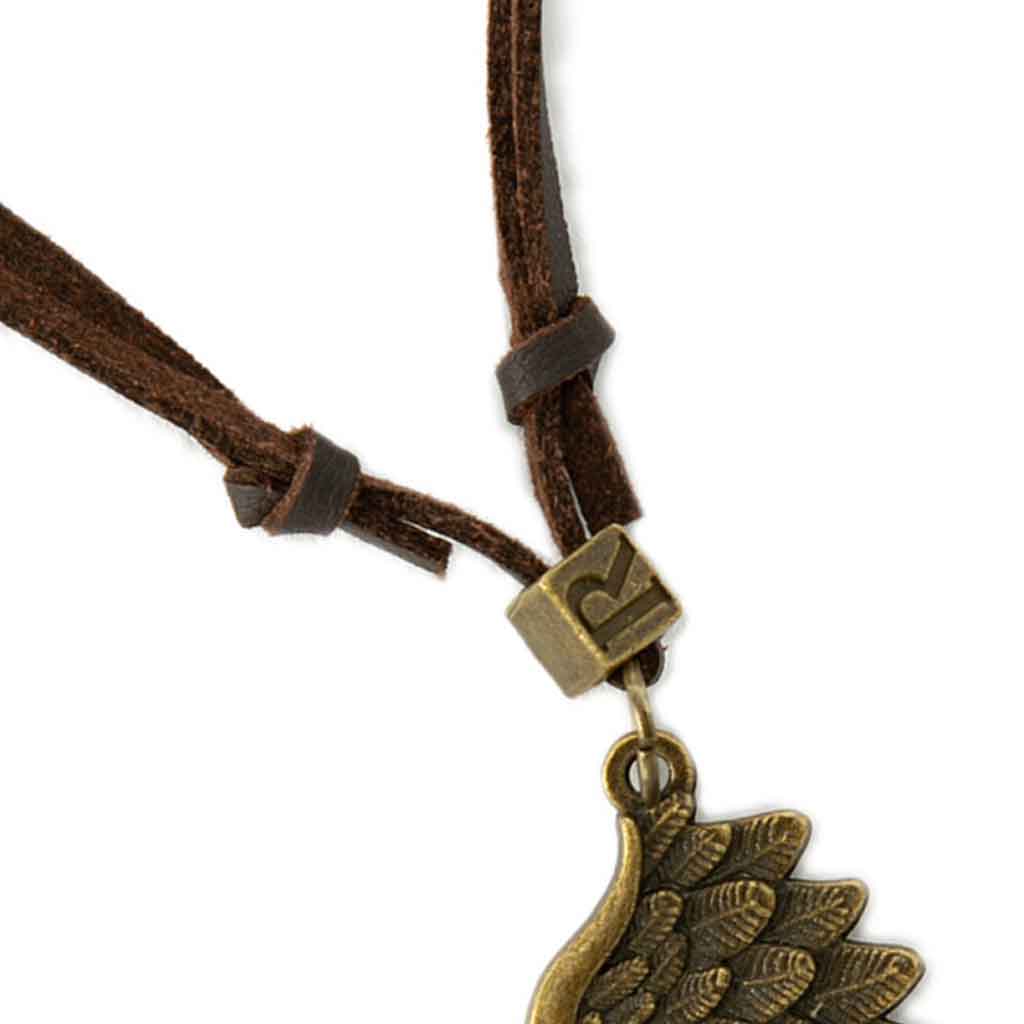 Collar De Cuero Con Ala De Bronce