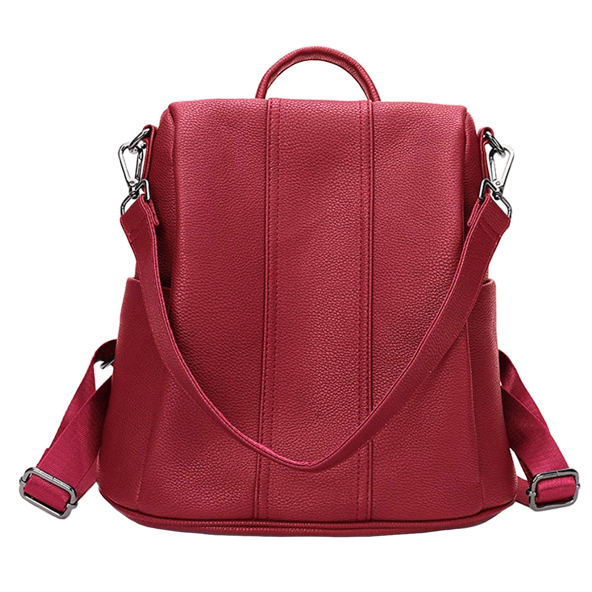Mochila Cartera Mujer Antirrobo Cuero Rojo