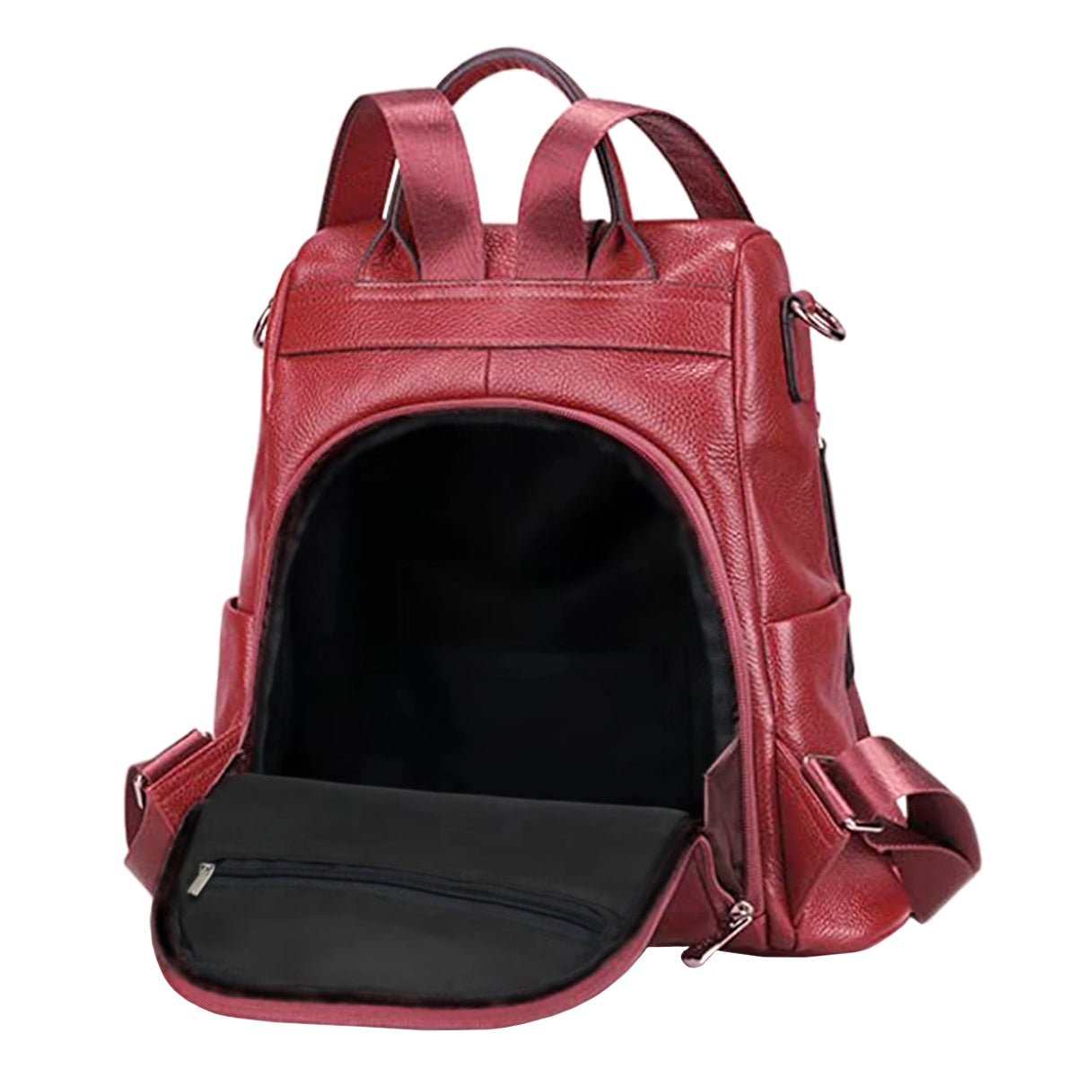 Mochila Cartera Mujer Antirrobo Cuero Rojo