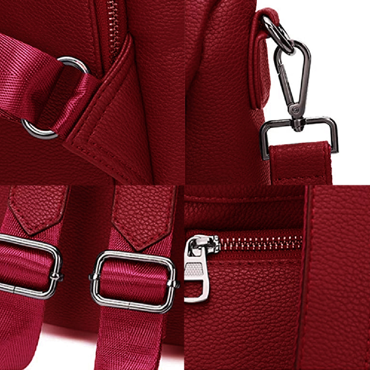 Mochila Cartera Mujer Antirrobo Cuero Rojo