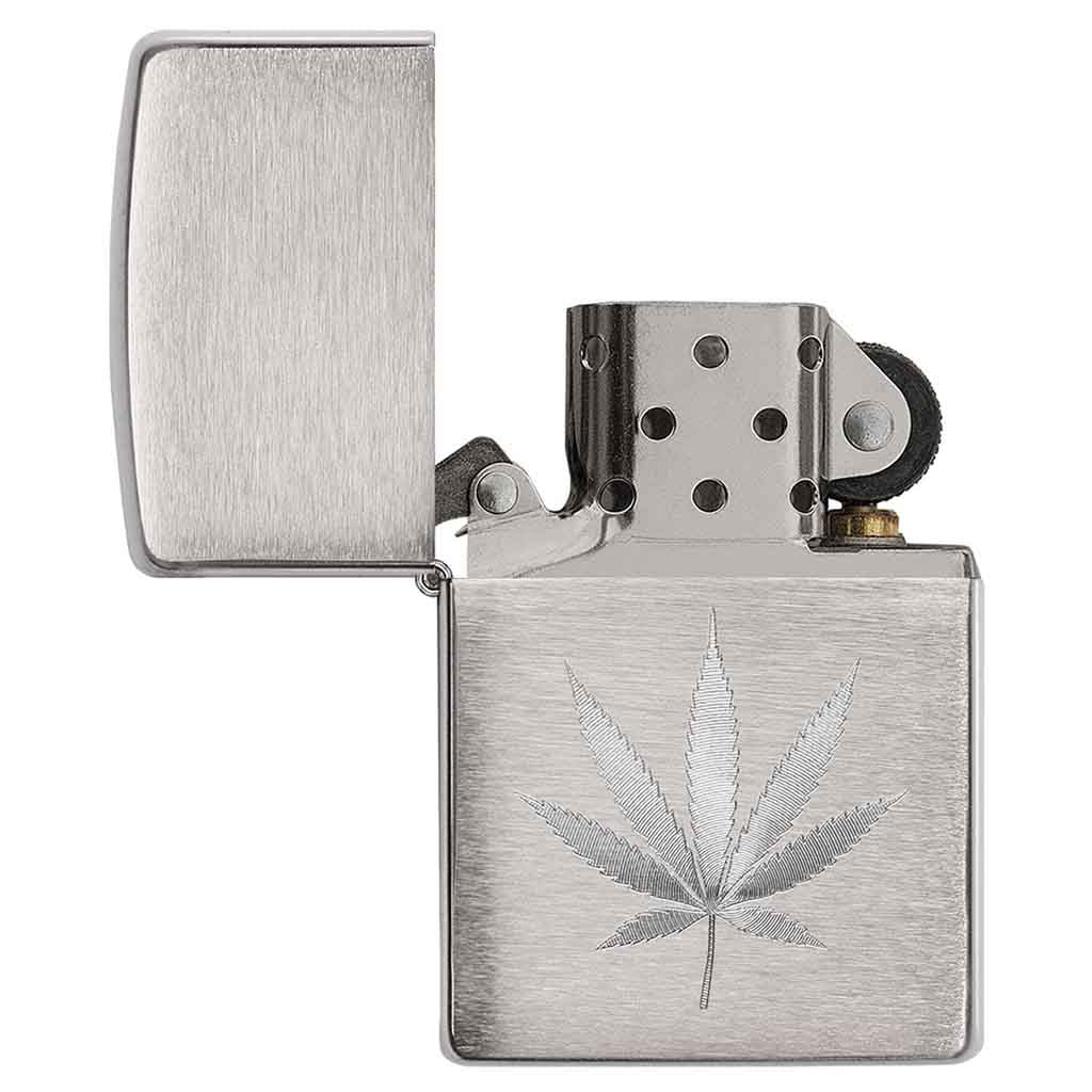 Encendedor Zippo Lighter Chrome Leaf Design Engraved