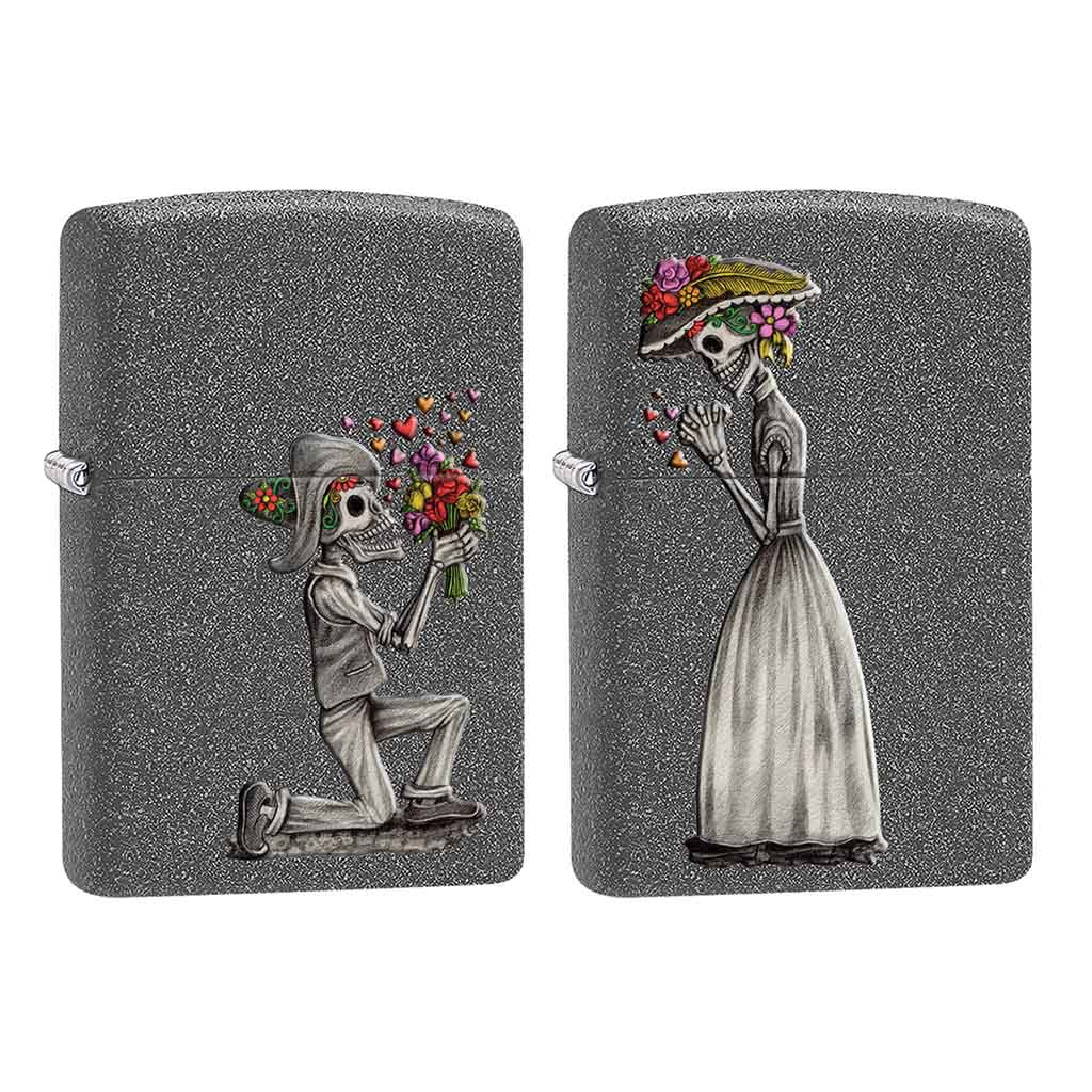 Encendedor Zippo Lighter Day Of Dead Skulls Set Pareja