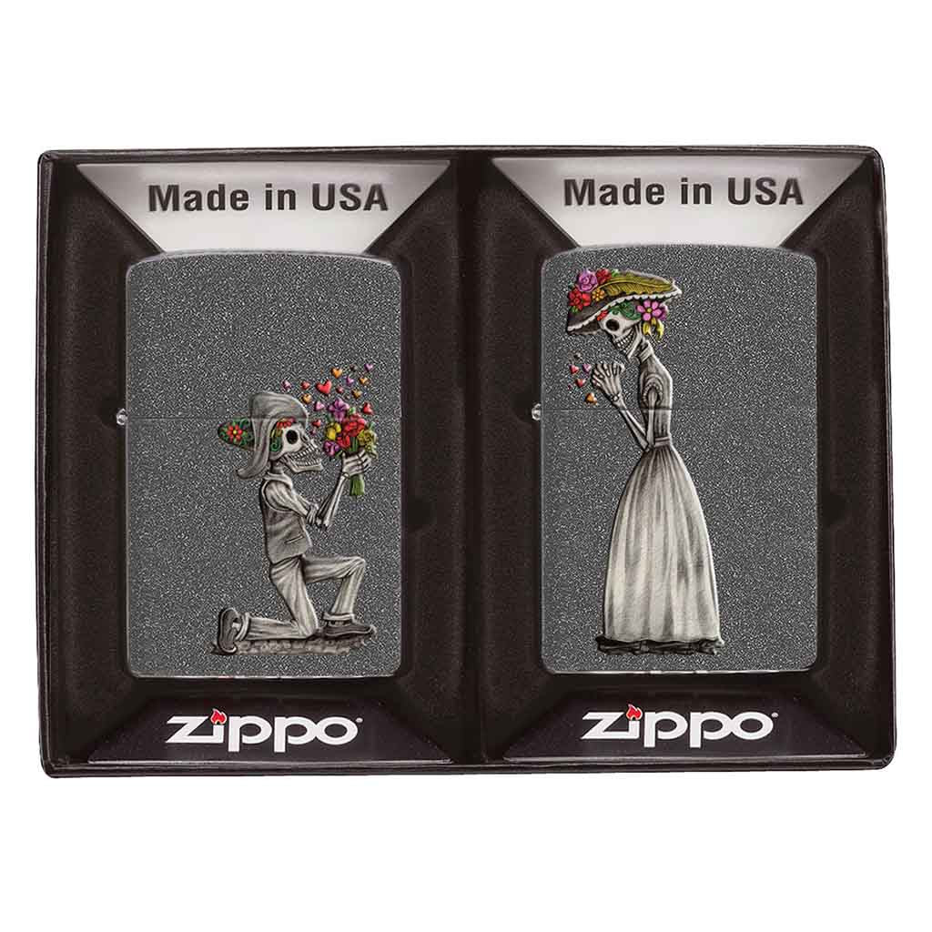 Encendedor Zippo Lighter Day Of Dead Skulls Set Pareja