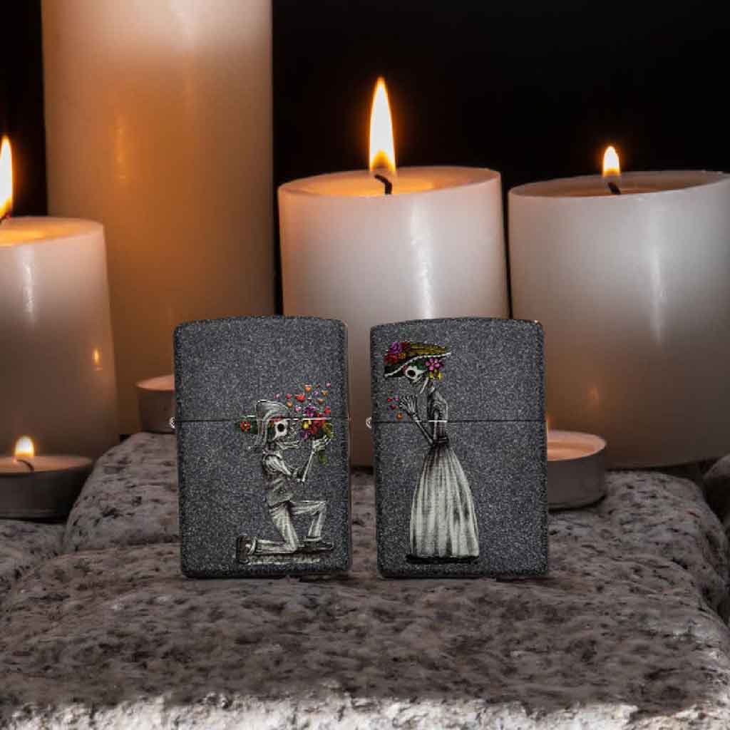 Encendedor Zippo Lighter Day Of Dead Skulls Set Pareja