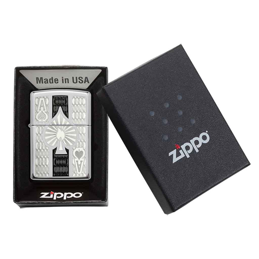 Encendedor Zippo Lighter Intricate Spade Design Plateado