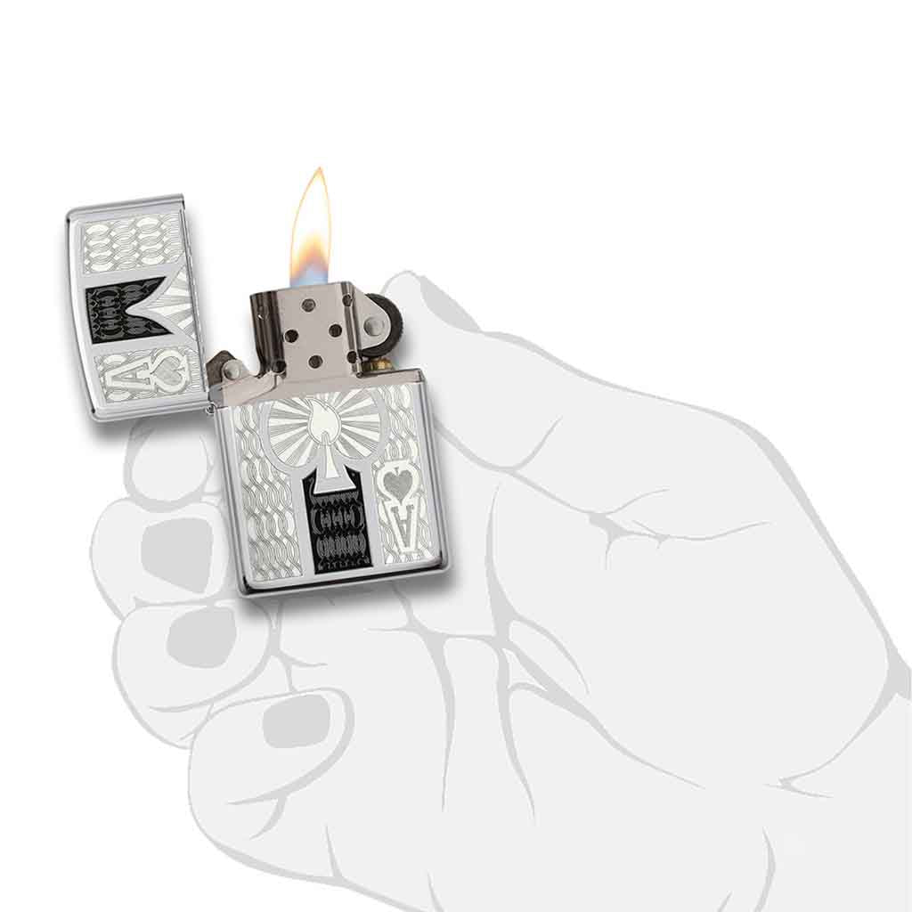 Encendedor Zippo Lighter Intricate Spade Design Plateado