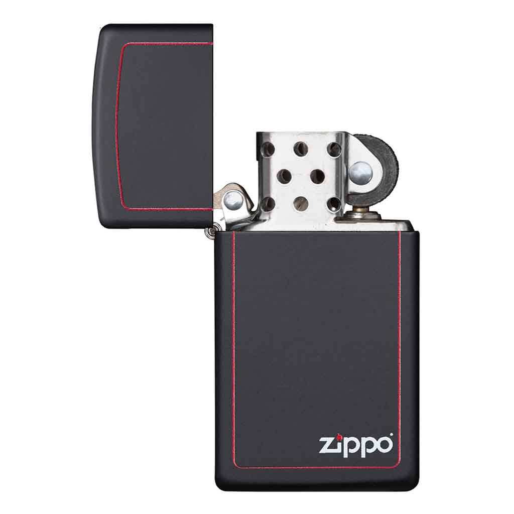 Encendedor Zippo Lighter Slim Black Matte Red Border Negro