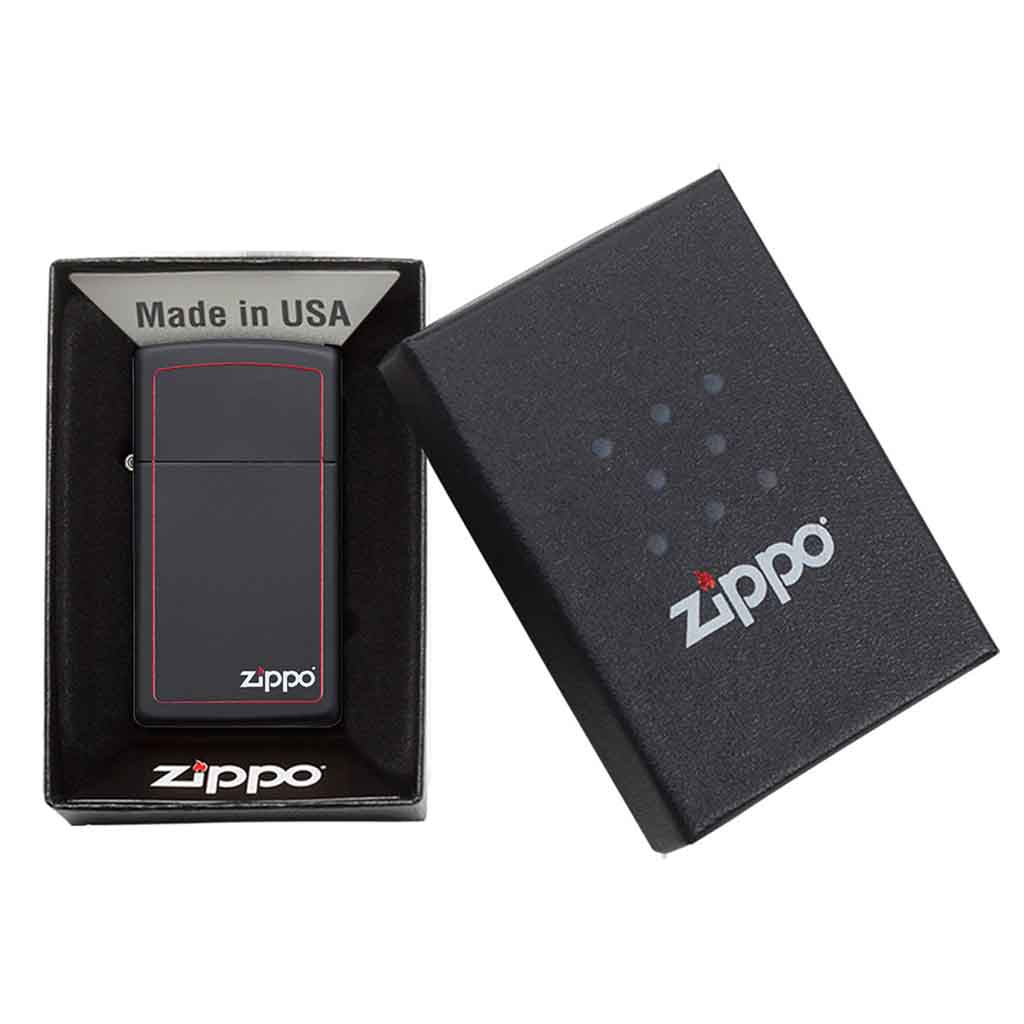 Encendedor Zippo Lighter Slim Black Matte Red Border Negro