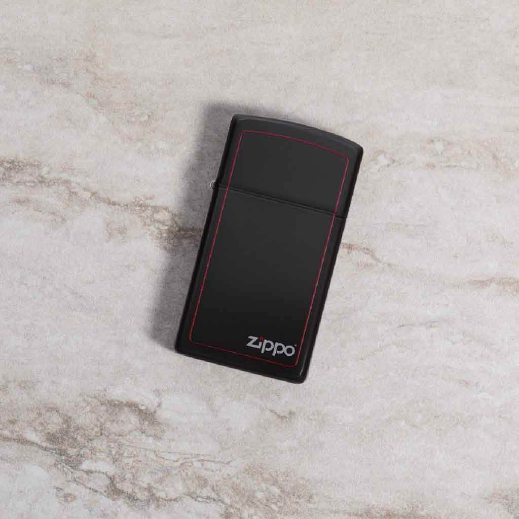 Encendedor Zippo Lighter Slim Black Matte Red Border Negro