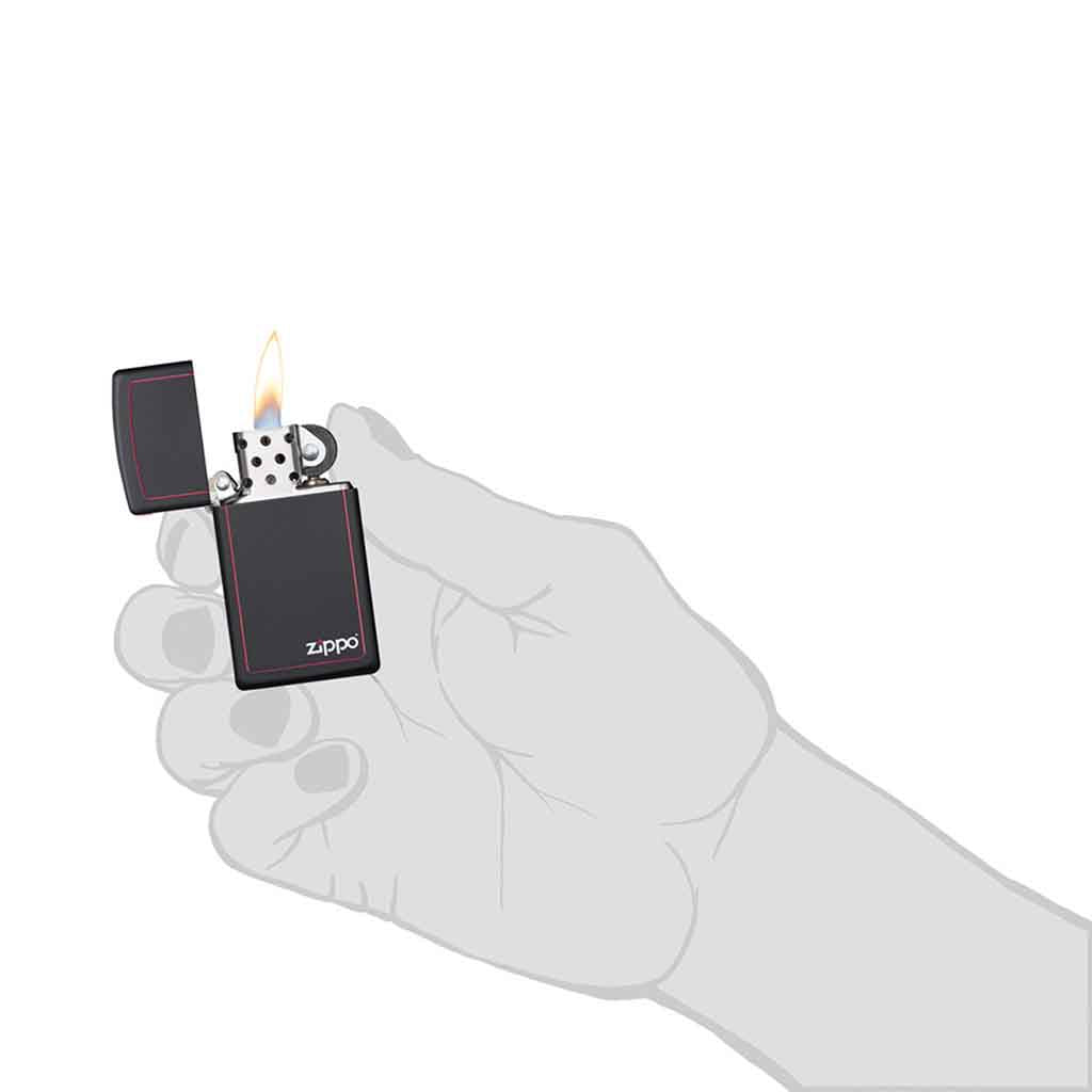 Encendedor Zippo Lighter Slim Black Matte Red Border Negro