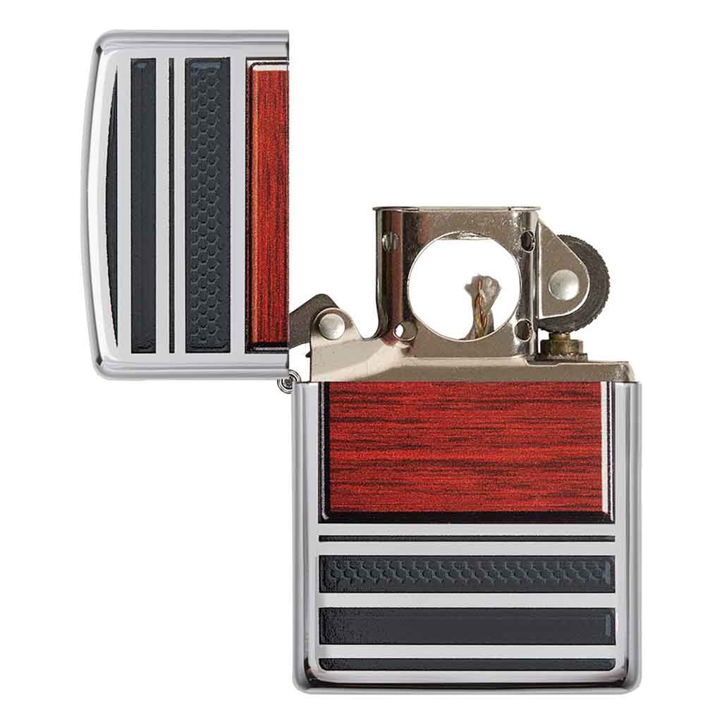 Encendedor Zippo Lighter Steel And Wood Plateado