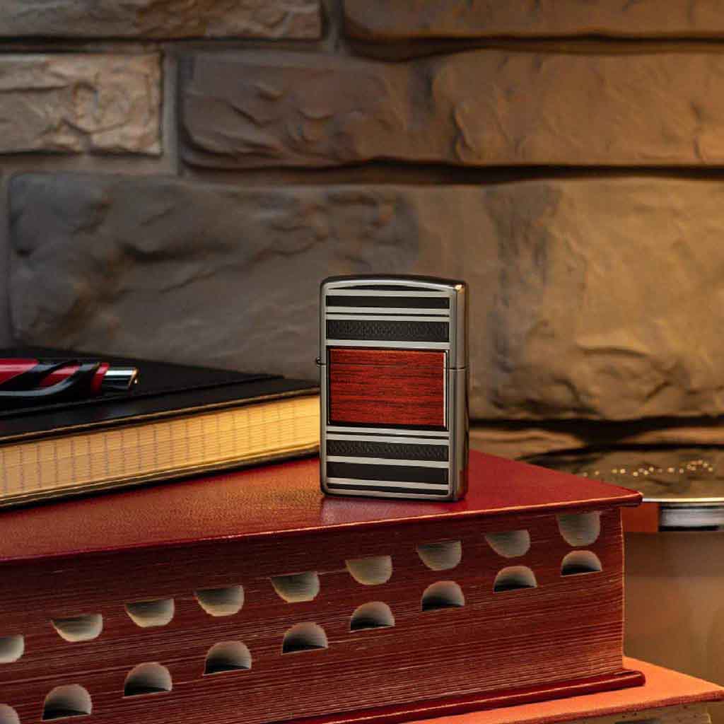 Encendedor Zippo Lighter Steel And Wood Plateado