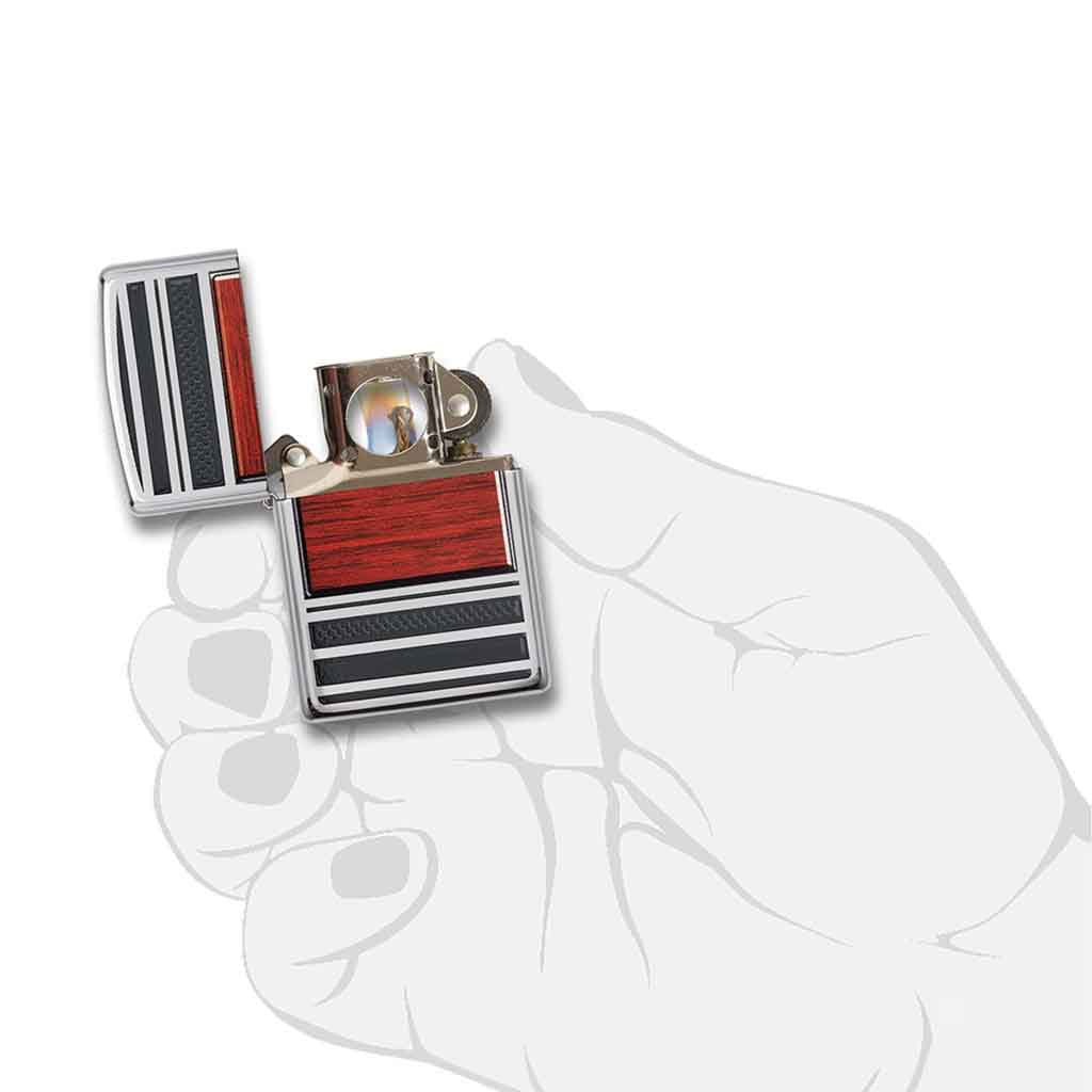 Encendedor Zippo Lighter Steel And Wood Plateado