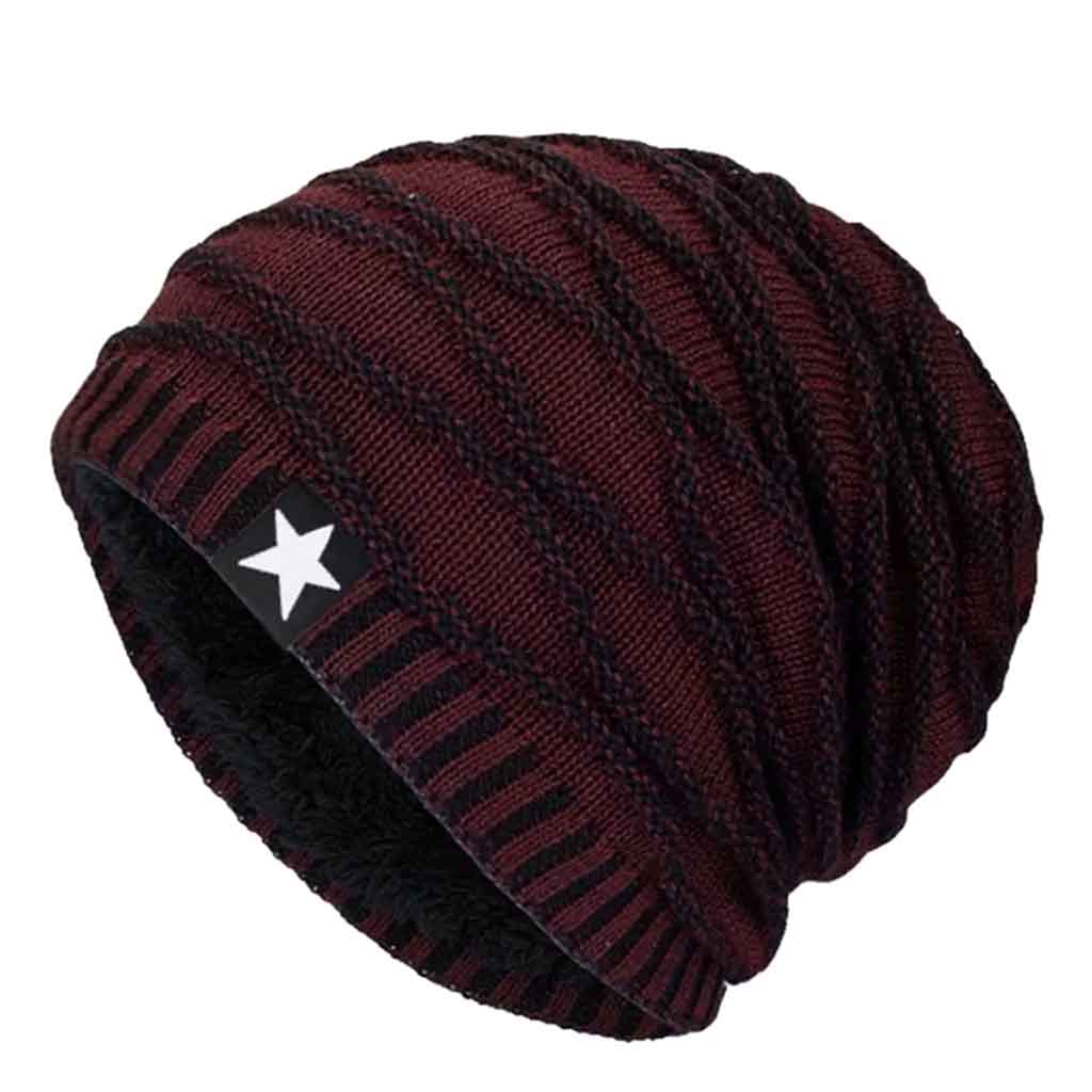 Gorro Tejido en Lana de Relieve con Forro de Polar Burdeo