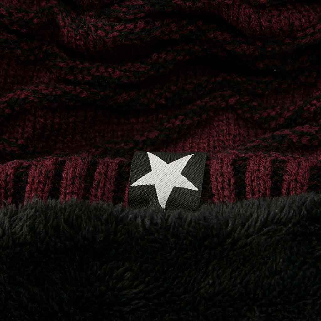 Gorro Tejido en Lana de Relieve con Forro de Polar Burdeo