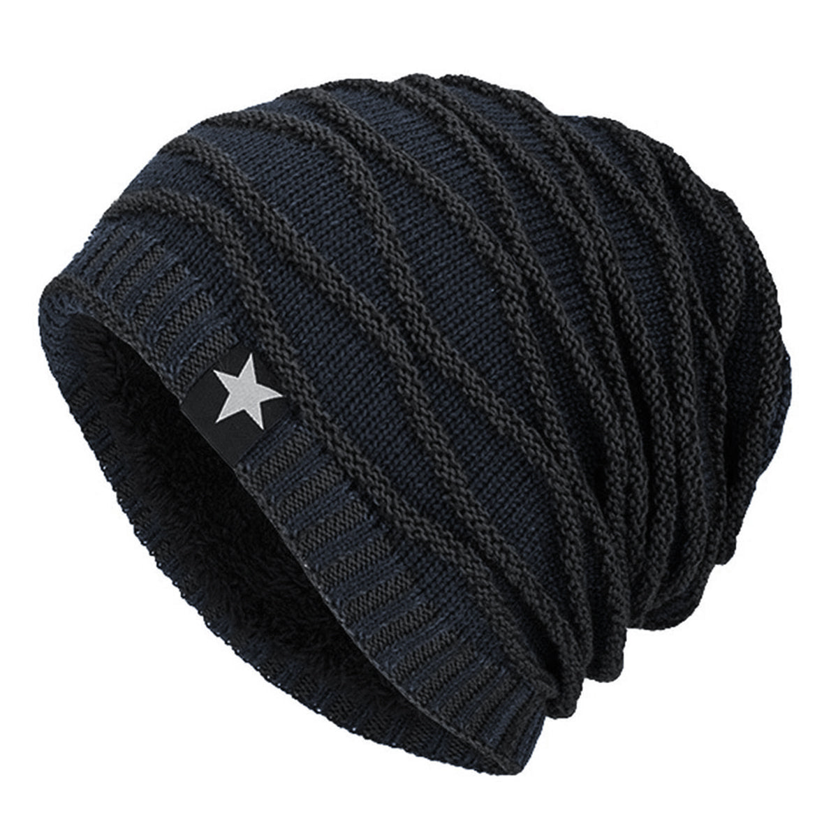 Pack x2 Gorros Tejido con Relieve y Forro Polar Azul y Negro