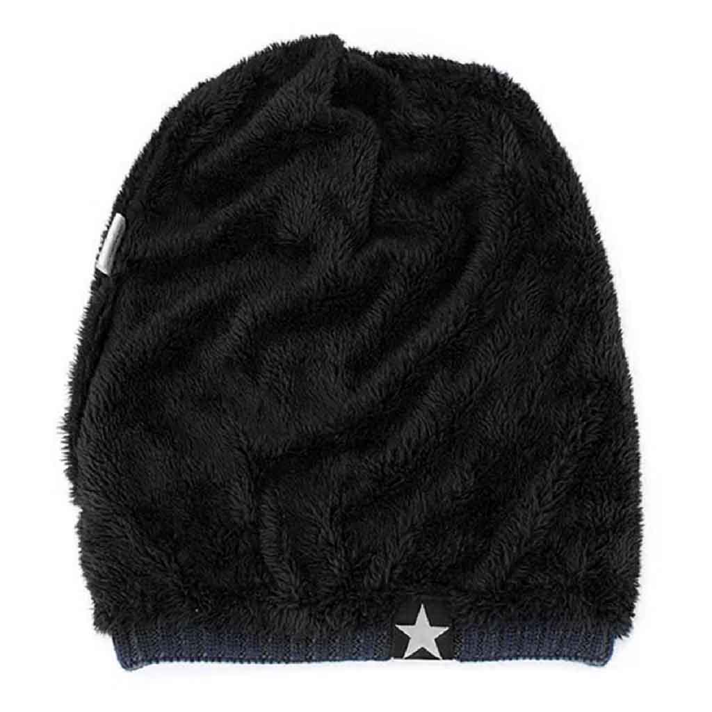 Gorro Tejido en Lana de Relieve con Forro de Polar Azul