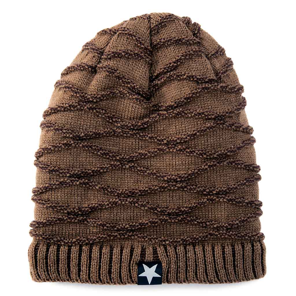 Gorro Tejido en Lana de Relieve con Forro de Polar Café