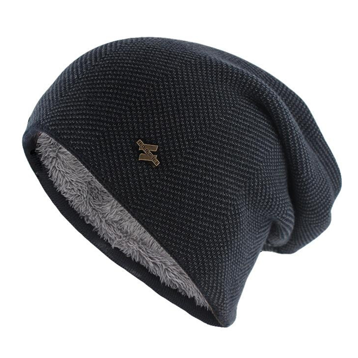 Pack 2 Gorros Invierno Algodón Gris y Azul con Forro Polar