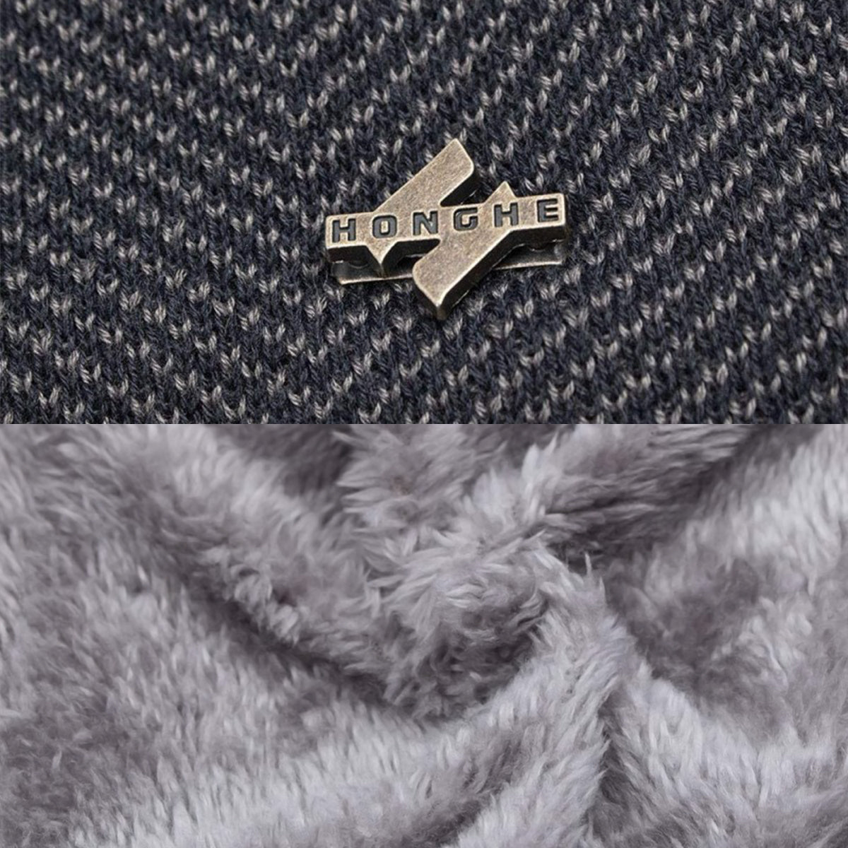 Pack x2 Gorros Algodón Negro Relieve y Gorro Tejido Azul con Polar