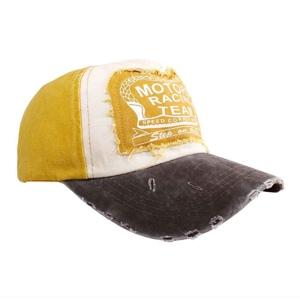 Jockey Hombre Gorros Mujer Prelavado Motors Racing Mostaza
