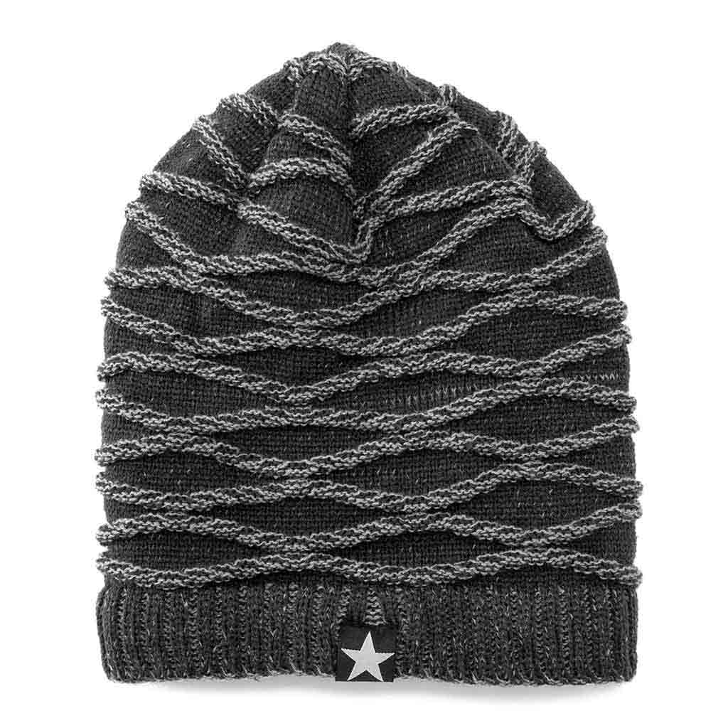 Gorro Tejido en Lana de Relieve con Forro de Polar Gris
