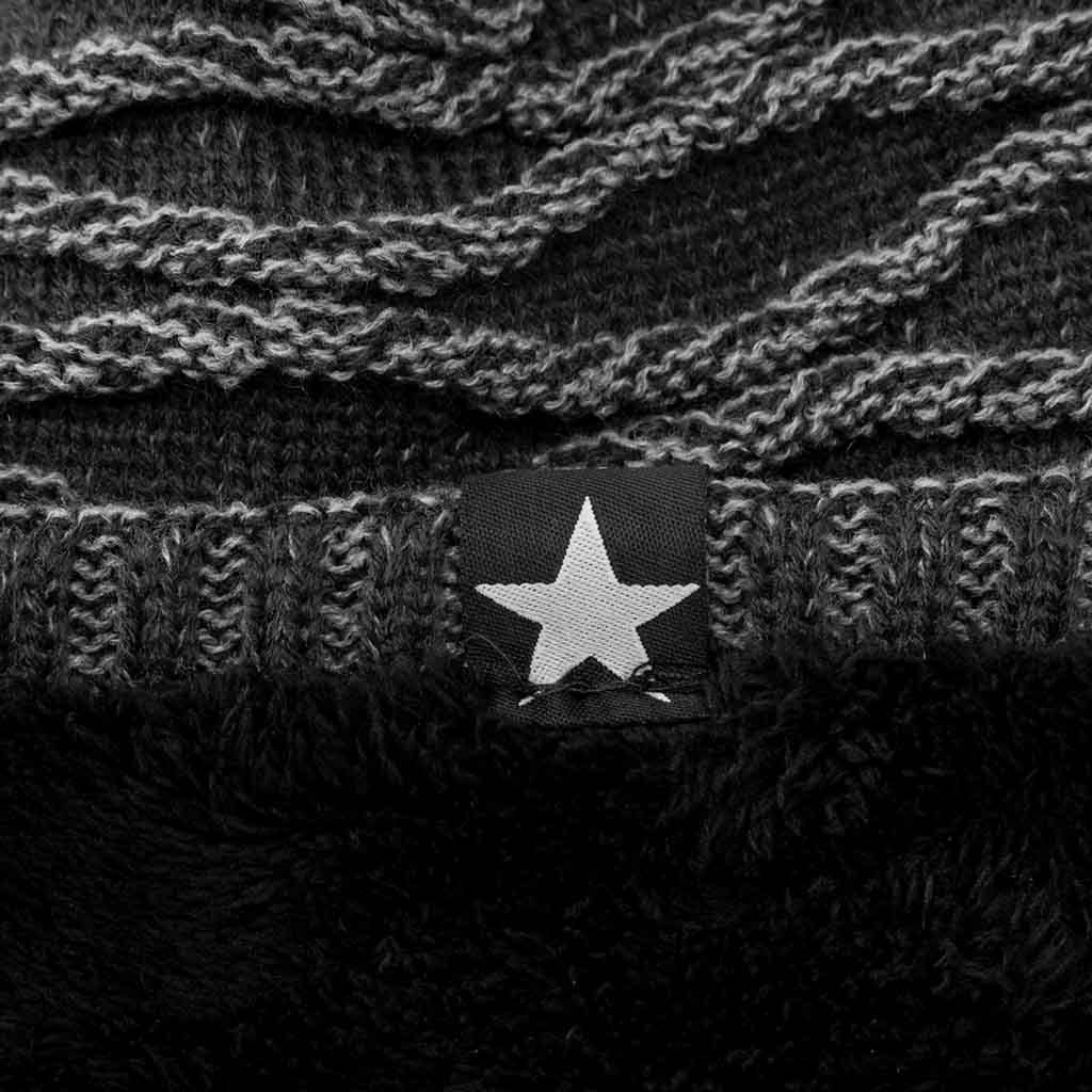 Gorro Tejido en Lana de Relieve con Forro de Polar Gris