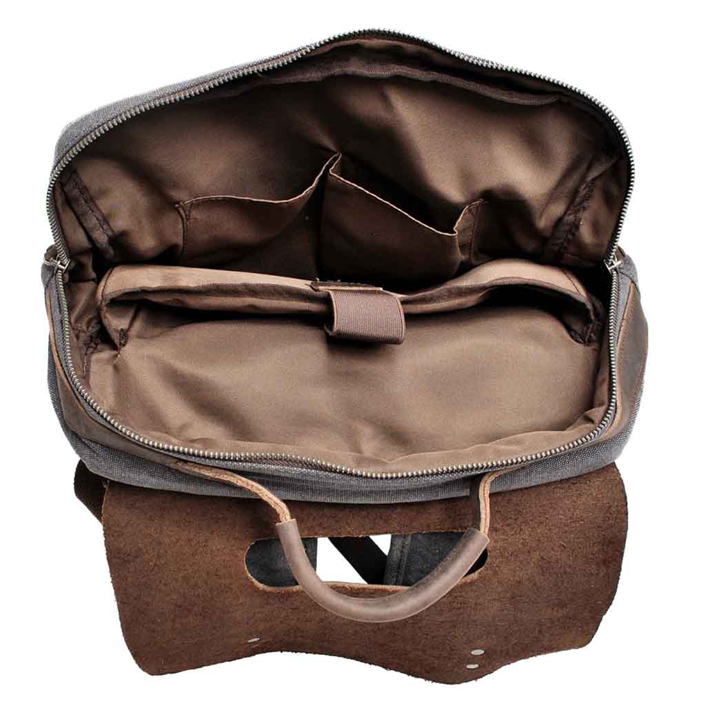 Mochila de Lona y Cuero Gris Vintage con hebillas