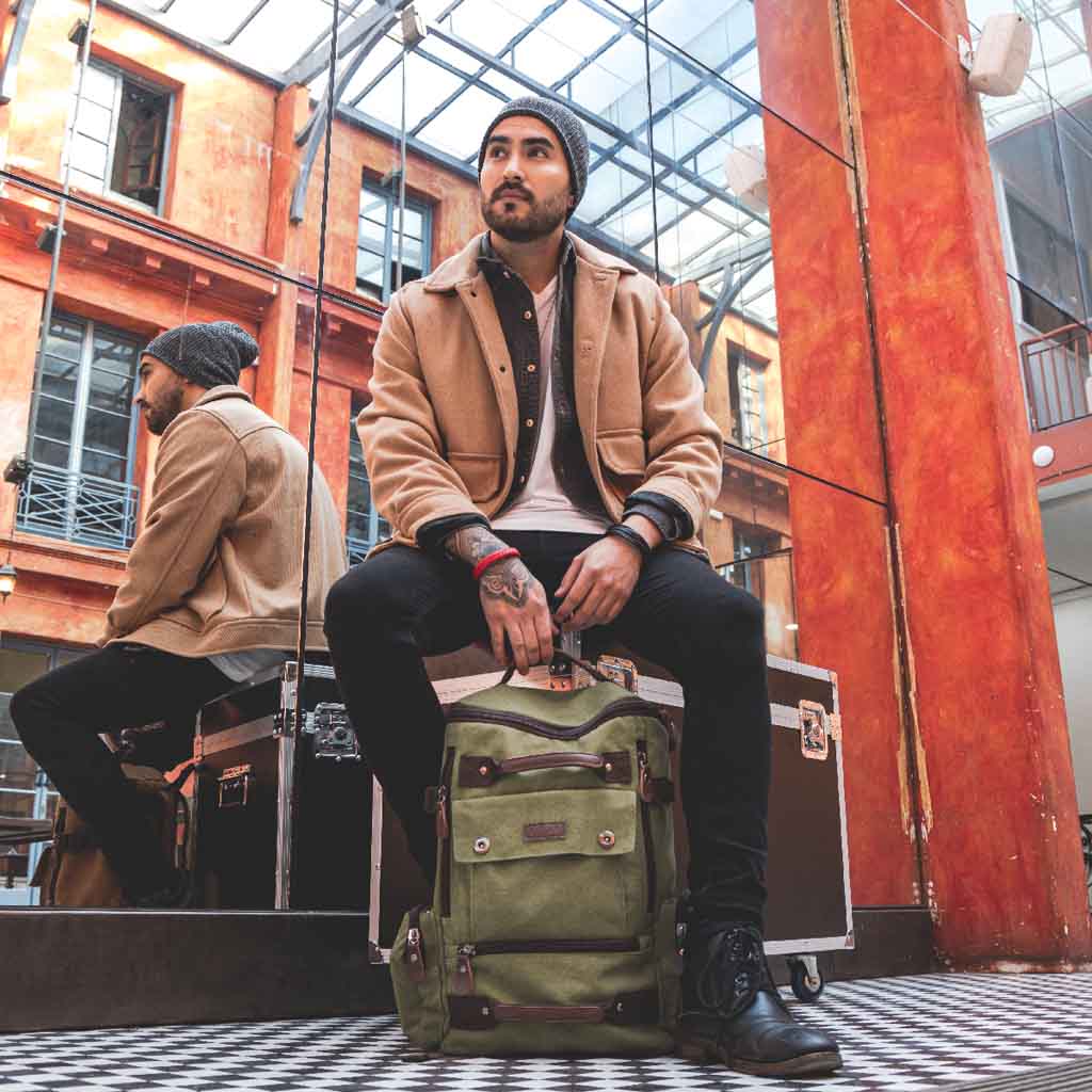 Mochila Hombre Notebook Lona Viajero Verde