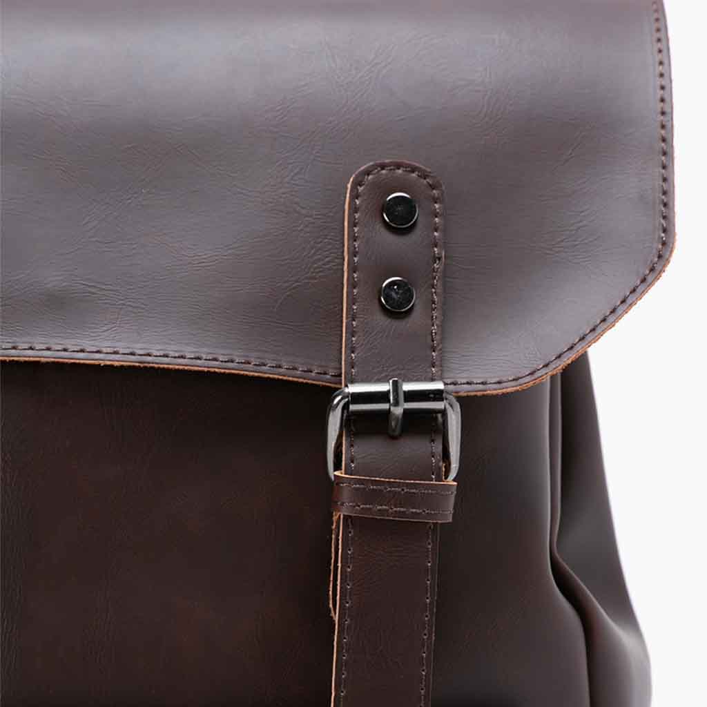 Mochila De Cuero Liso Color Marrón Hombre Mujer