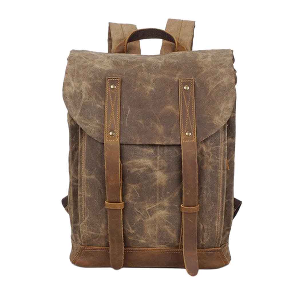 Mochila Lona Café Tirantes Cuero Notebook